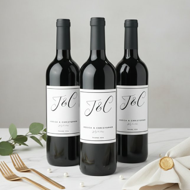 Étiquette Pour Bouteilles De Vin Elegant Minimalist Monogram Initials Wedding (Créateur téléchargé)