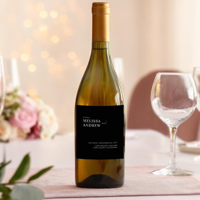 Étiquette Pour Bouteilles De Vin Élégant minimaliste noir et blanc Mariage (Créateur téléchargé)