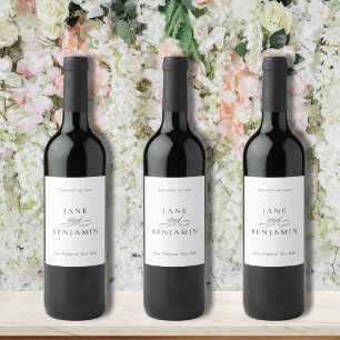 Étiquette Pour Bouteilles De Vin Élégant minimaliste noir et blanc Mariage d'art