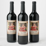 Étiquette Pour Bouteilles De Vin Elégant Modèle Rouge et or Quinceanera Photo