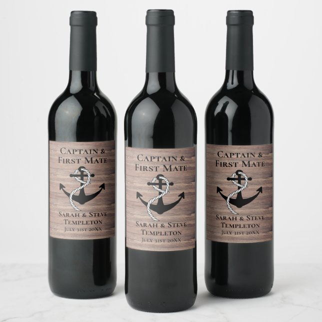 Étiquette Pour Bouteilles De Vin Elégant Moderne Mariage Ancre Nautique Voile (Bouteilles)