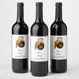Étiquette Pour Bouteilles De Vin Élégant monogramme de Chouette à la Grange Britann