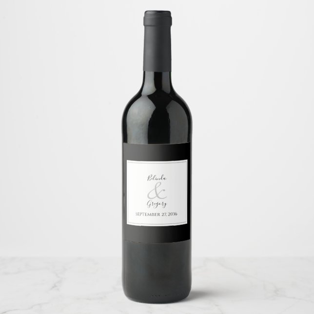 Étiquette Pour Bouteilles De Vin Élégant Monogramme Mariage noir et blanc (Devant)