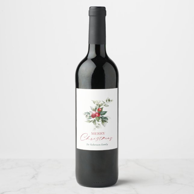 Étiquette Pour Bouteilles De Vin Élégant Noël Holly (Devant)