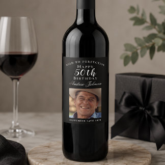 Étiquette Pour Bouteilles De Vin Élégant Noir 50e Anniversaire Vieilli à la Perfect