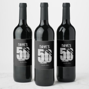Étiquette Pour Bouteilles De Vin Élégant Noir 50e N'importe quel âge Bouteille de f
