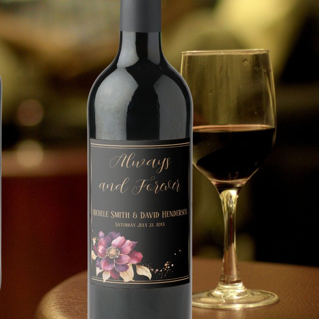 Étiquette Pour Bouteilles De Vin Elégant noir or bordeaux (Créateur téléchargé)