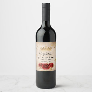 Étiquette Pour Bouteilles De Vin Élégant papier de parchemin rouge rose et or Couro