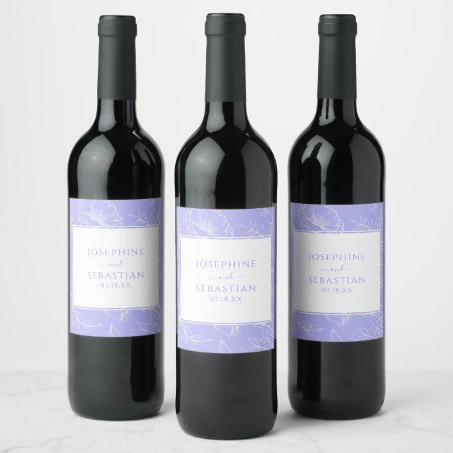 Étiquette Pour Bouteilles De Vin Élégant Périwinkle Floral Moderne Mariage (Bouteilles)
