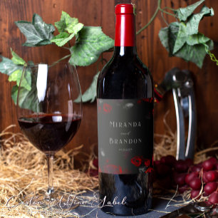 Étiquette Pour Bouteilles De Vin Élégant Personnalisé noir et rouge Floral Mariage 