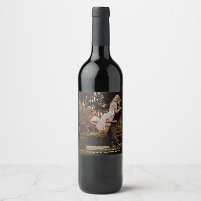 Étiquette Pour Bouteilles De Vin Élégant Photo Mariage moderne (Devant)