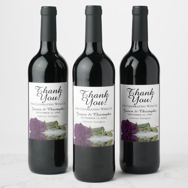Étiquette Pour Bouteilles De Vin Élégant prune violet Rose Mariage Merci (Bouteilles)