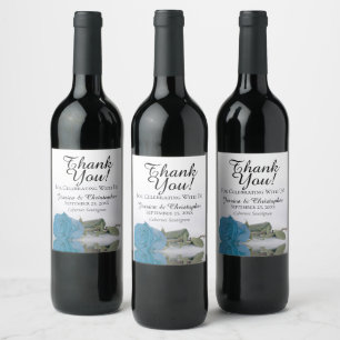 Étiquette Pour Bouteilles De Vin Elégant Rose bleu turquoise Merci Mariage