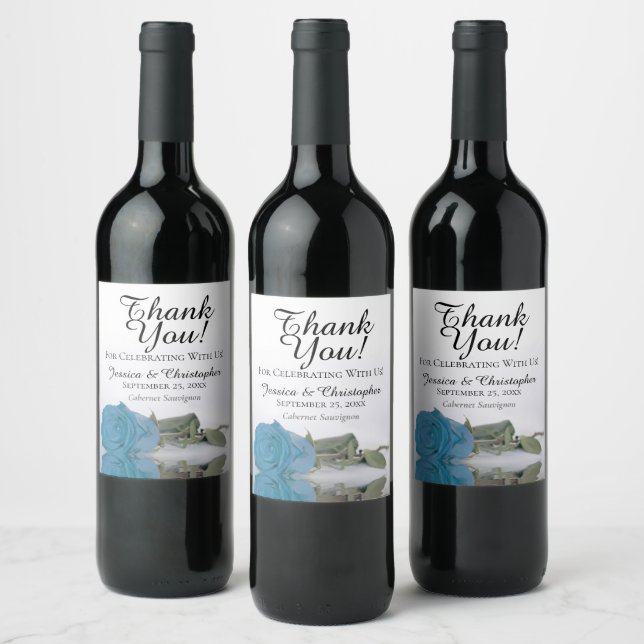 Étiquette Pour Bouteilles De Vin Elégant Rose bleu turquoise Merci Mariage (Bouteilles)