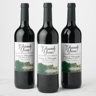 Étiquette Pour Bouteilles De Vin Élégant Rose Mariage émeraude vert Merci