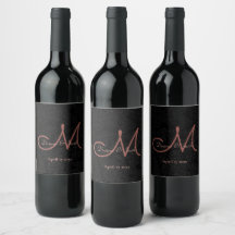 Élégant Rose noir or moderne Mariage Monogramme