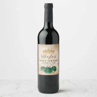 Étiquette Pour Bouteilles De Vin Élégant Rose vert et papier parchemin d'or