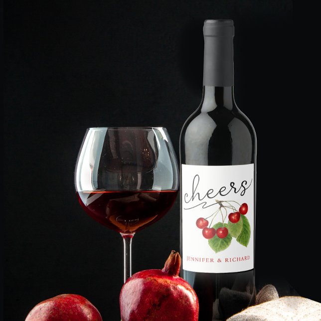 Étiquette Pour Bouteilles De Vin Elégant Rouge Blanc Cheveux Cerises Script moderne (Créateur téléchargé)