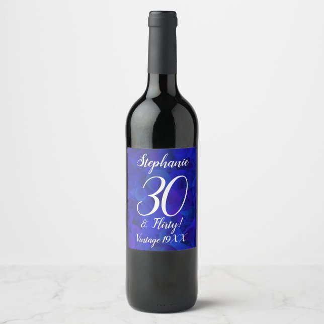 Étiquette Pour Bouteilles De Vin Elégant Royal Blue 30 et Flirty Birthday (Devant)