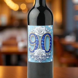 Étiquette Pour Bouteilles De Vin Elégant Royal Blue Diamond 90e anniversaire