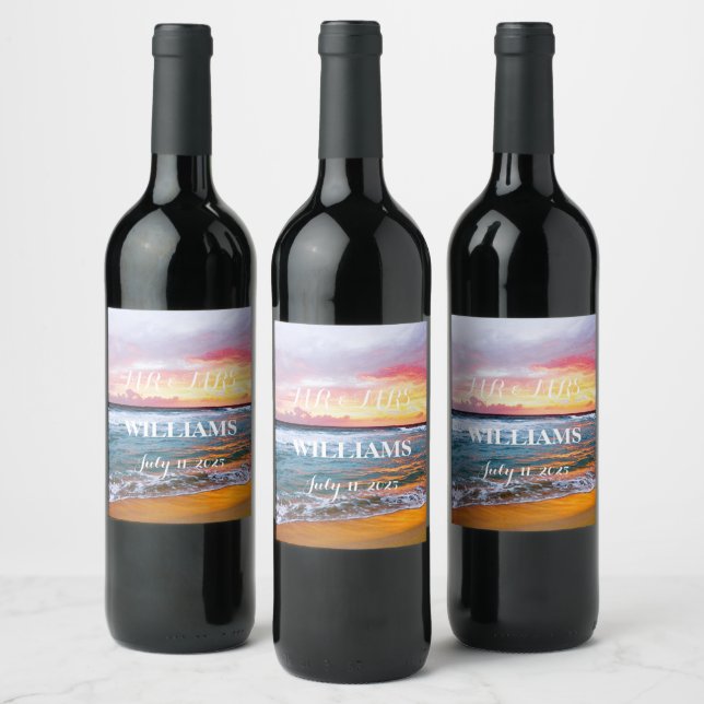 Étiquette Pour Bouteilles De Vin Elégant Sunset Beach Tropical Summer (Bouteilles)
