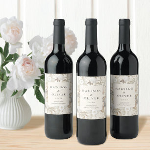 Étiquette Pour Bouteilles De Vin Élégant Terreux Floral Crème Mariage