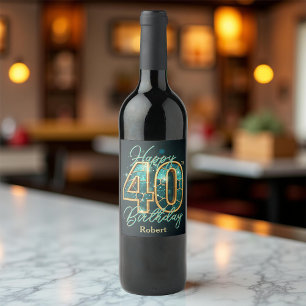 Étiquette Pour Bouteilles De Vin Elégant Turquoise & Gold Metallic Mosaic 40e anniv