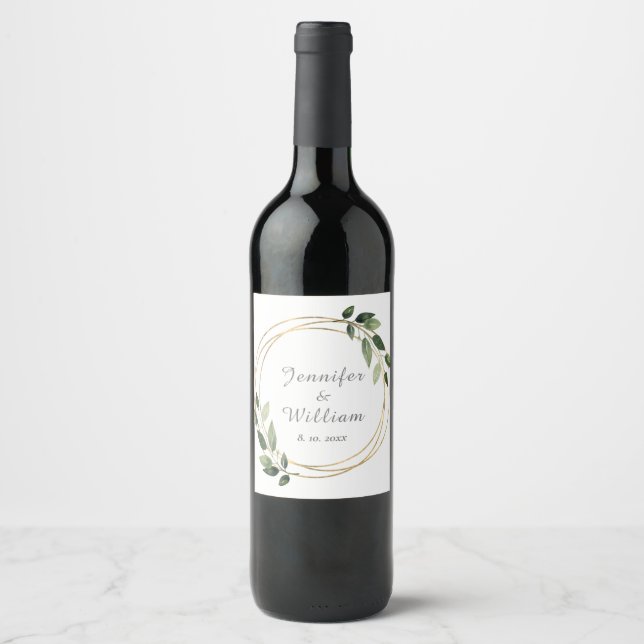 Étiquette Pour Bouteilles De Vin Elégant Verdure Eucalyptus Rustique Mariage (Devant)