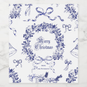 Étiquette Pour Bouteilles De Vin Élégant Vintage Joyeux Noël Blue Wreath Bows