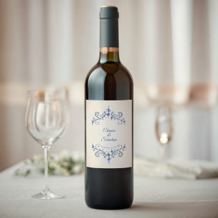 Étiquette Pour Bouteilles De Vin Elégant Vintage Romance Dusty Blue Floral Mariage