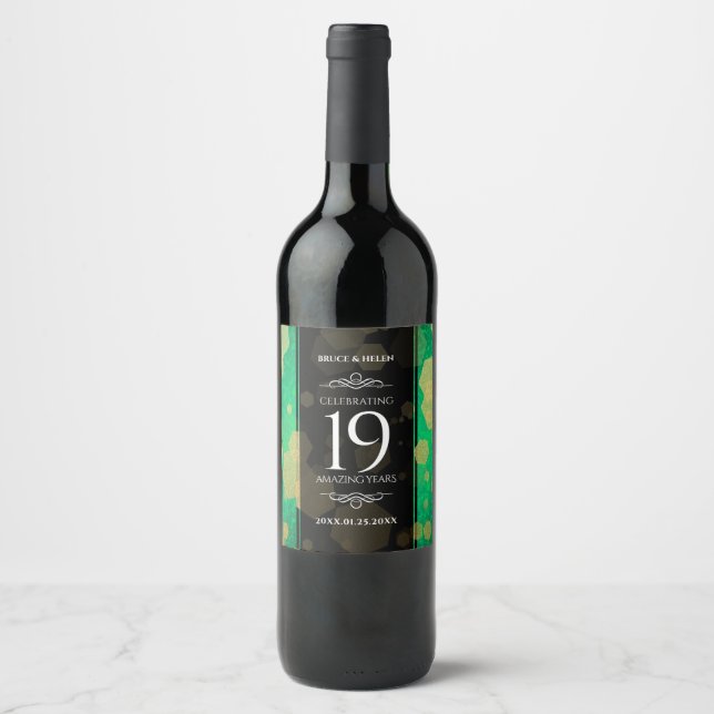 Étiquette Pour Bouteilles De Vin Élégante 19e anniversaire du Mariage de Jade (Devant)