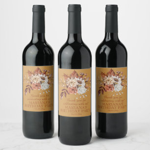 Étiquette Pour Bouteilles De Vin Elégante aquarelle automne or floral