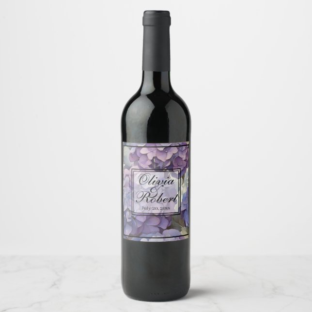 Étiquette Pour Bouteilles De Vin Elégante aquarelle bleu violet poussiéreuse (Devant)