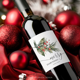 Étiquette Pour Bouteilles De Vin Elégante aquarelle Étiquette de vin de Noël