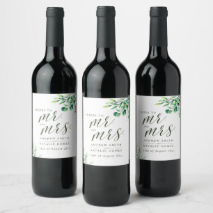 Étiquette Pour Bouteilles De Vin Elégante aquarelle Eucalyptus Mariage vert