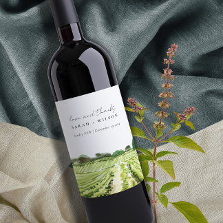 Étiquette Pour Bouteilles De Vin Elégante aquarelle Green Winery Vignoble Mariage