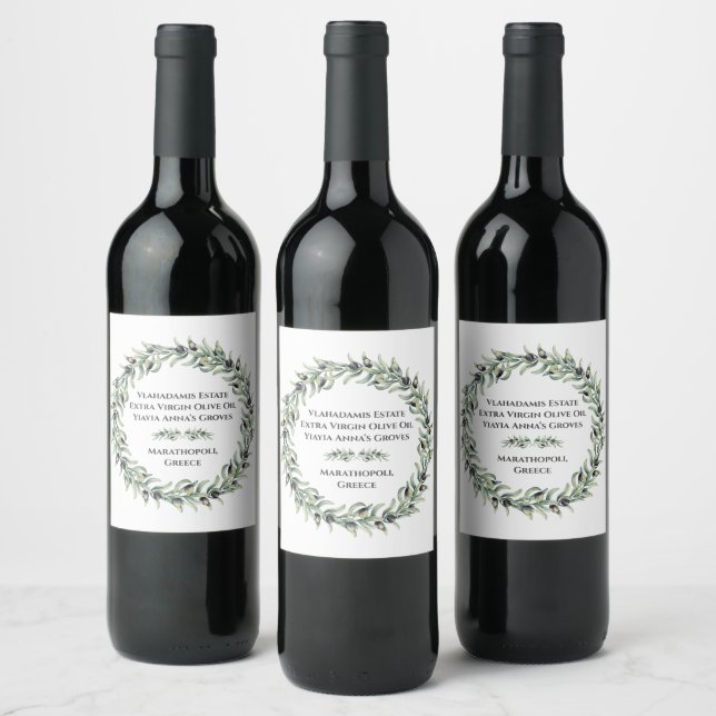 Étiquette Pour Bouteilles De Vin Elégante aquarelle luxuriante Branches d'olivier C (Bouteilles)
