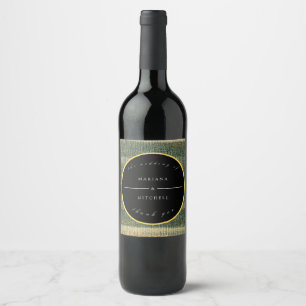 Étiquette Pour Bouteilles De Vin Élégante brosse verte avec or et noir