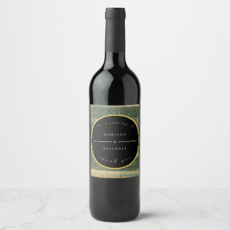 Étiquette Pour Bouteilles De Vin Élégante brosse verte avec or et noir