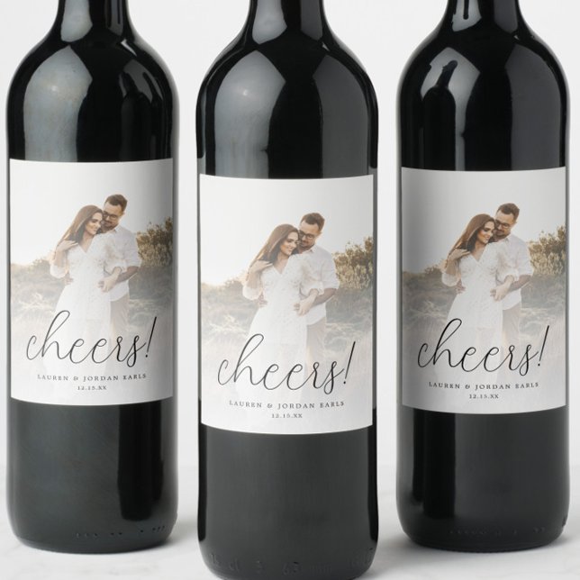 Étiquette Pour Bouteilles De Vin Élégante calligraphie Mariage Favoriser la photo (Créateur téléchargé)