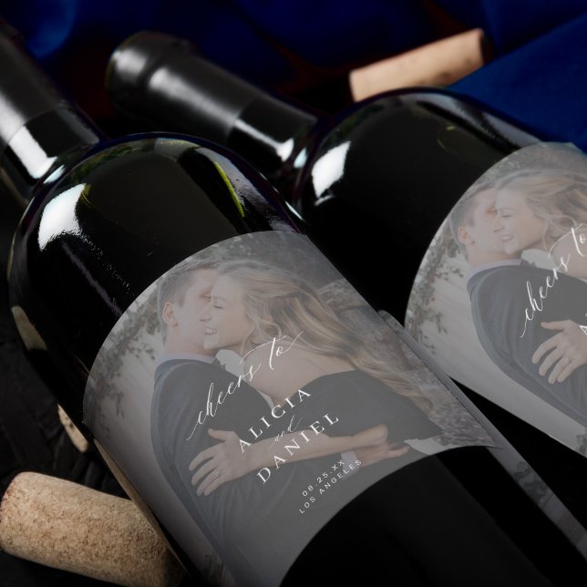 Étiquette Pour Bouteilles De Vin Élégante calligraphie photo superposition applaudi (Créateur téléchargé)