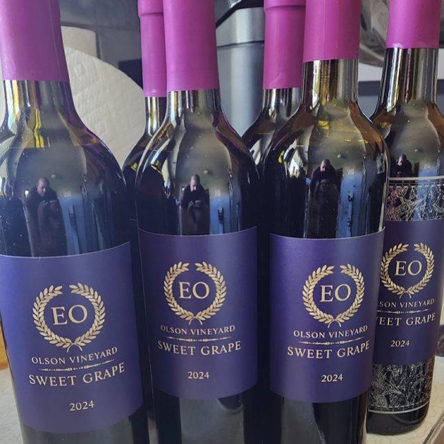 Étiquette Pour Bouteilles De Vin Élégante Couronne De Laurel Or Sur Étiquette De Vi (Créateur téléchargé)