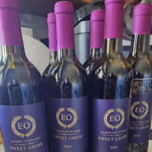 Étiquette Pour Bouteilles De Vin Élégante Couronne De Laurel Or Sur Violet