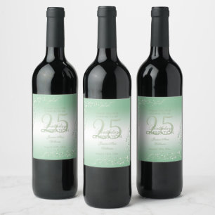 Étiquette Pour Bouteilles De Vin Élégante Décoration Émeraude 25e Anniversaire