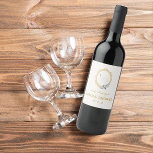 Étiquette Pour Bouteilles De Vin Élégante Douche de Mariée Bleue et Or Damassé