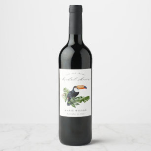 Étiquette Pour Bouteilles De Vin Élégante douche de mariée Toucan Forêt Tropicale