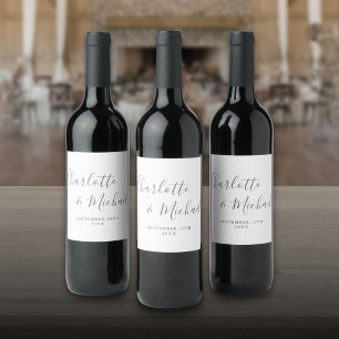 Étiquette Pour Bouteilles De Vin Élégante Étiquette de Mariage Grise et Blanche ave