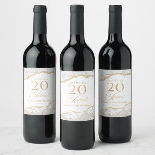 Étiquette Pour Bouteilles De Vin Élégante Fête d'anniversaire de 20 ans en Agate et