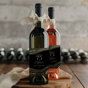 Étiquette Pour Bouteilles De Vin Élégante Fête d'anniversaire de 75 ans en Agate No