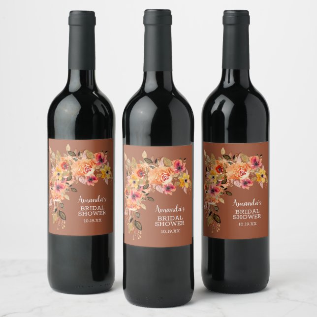 Étiquette Pour Bouteilles De Vin Elégante Fête des mariées florale automne (Bouteilles)